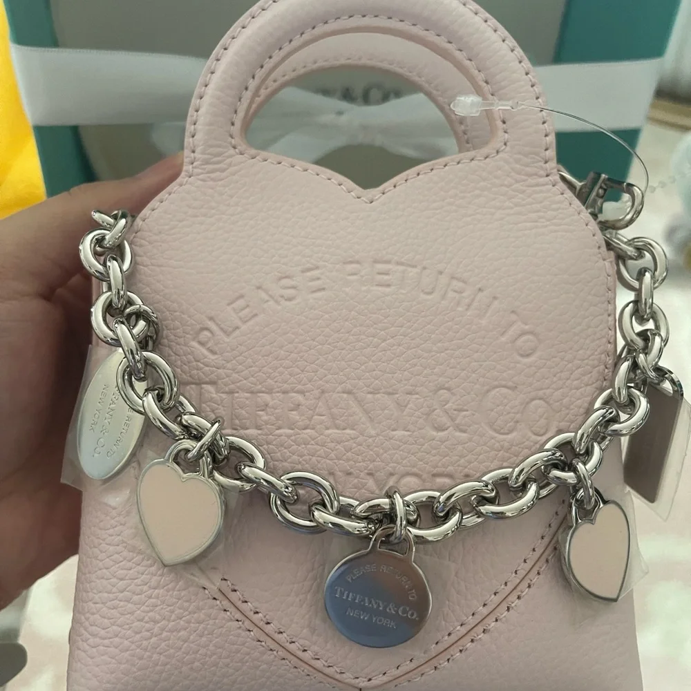 SOLD Tiffany & Co. Pale Pink Leather Mini Bag with Heart Charm Chain - Picture 2 of 10